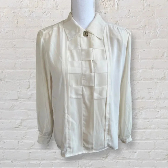 Vintage 80s Josephine Woman Silky Cream Blouson Button Top Size 6 - Picture 3 of 6